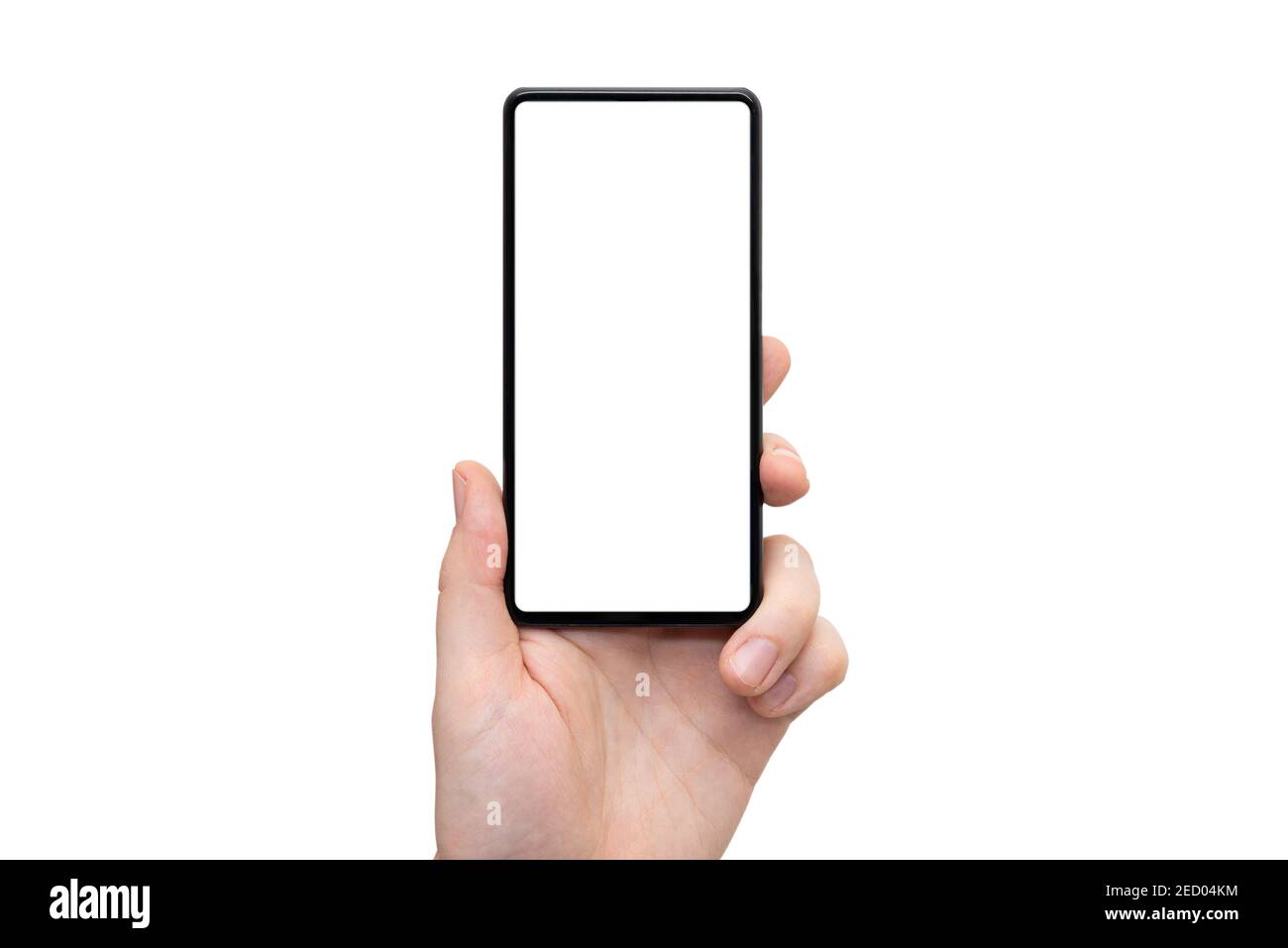 Device mockup, mobile isolated on white. Modern smartphone in hands Stock Photo