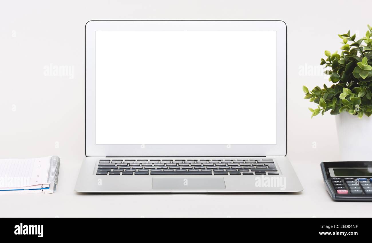 Laptop with blank screen. Modern computer mockup Stock Photo