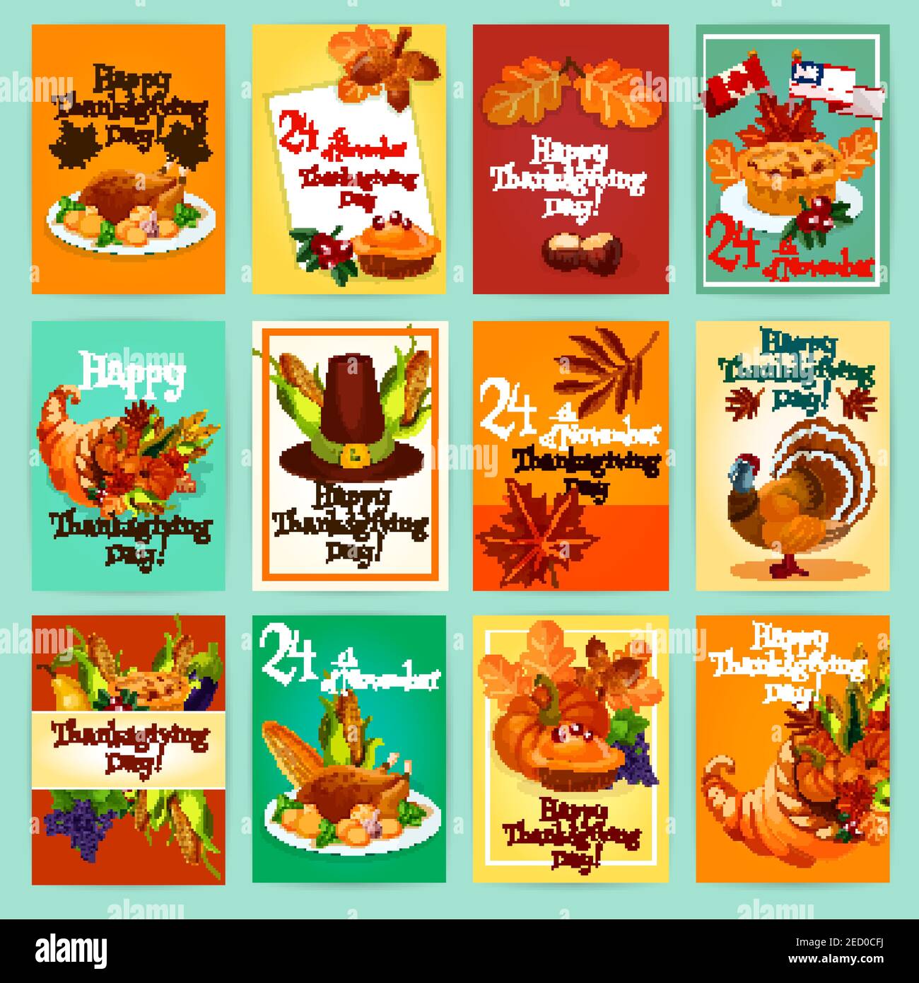 Thanksgiving holiday greeting cards, tags, posters, banners set with ...