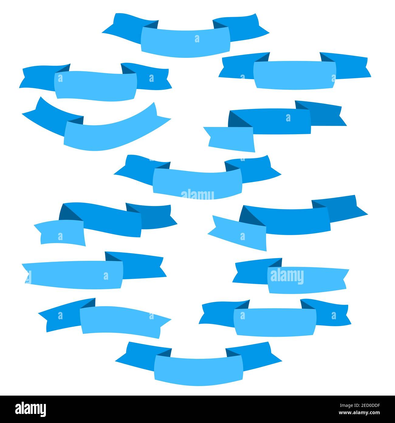 Set of blue flat ribbons isolated on white background. Ribbon banner ...