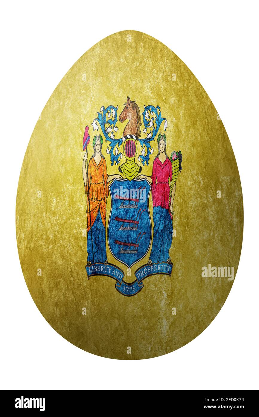 New Jersey state flag Easter Egg, New Jersey Happy Easter, Clipping Path Stock Photo