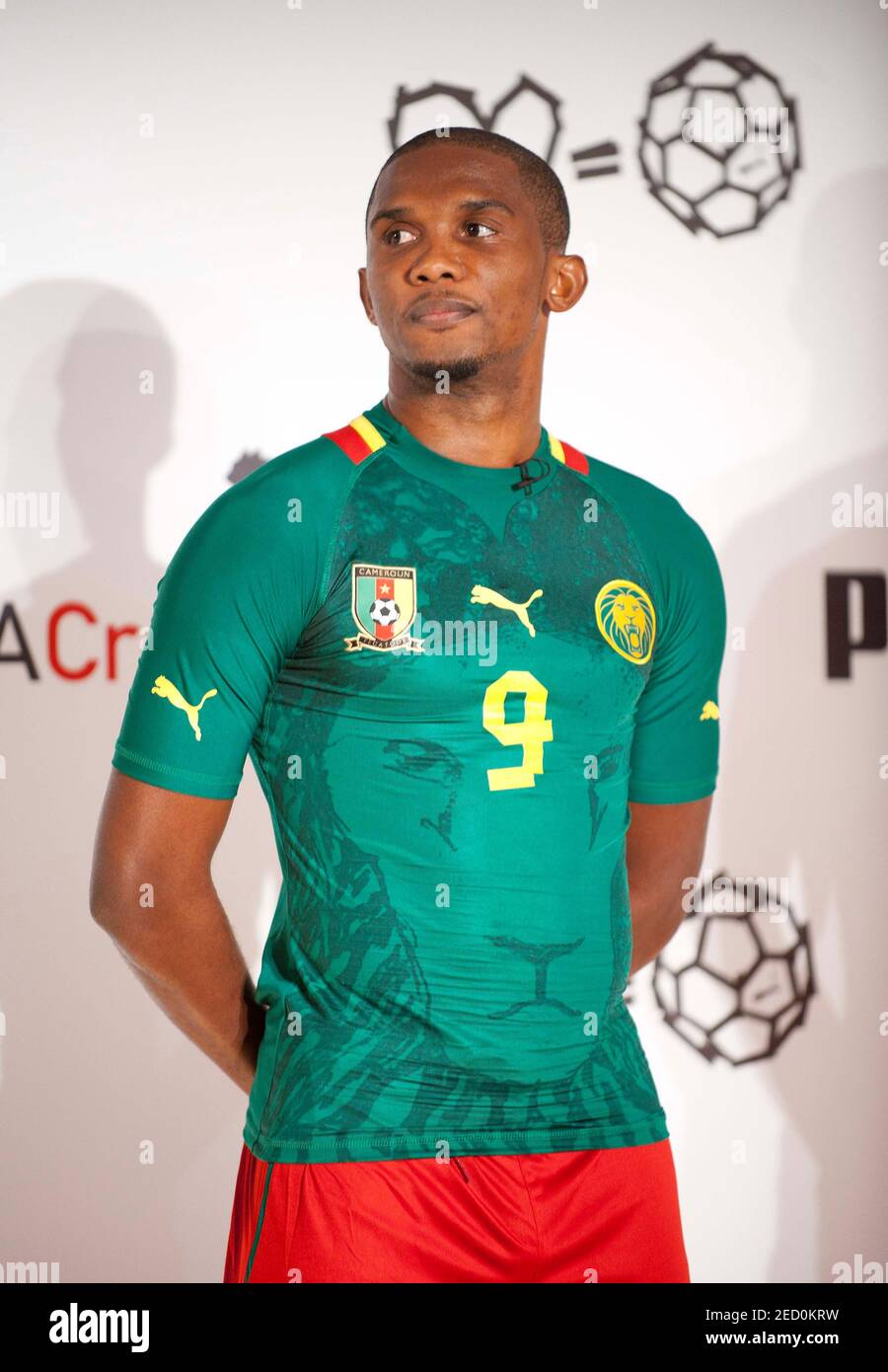 Football - PUMA Unveils 2012 African Football Kits - The Design Museum,  London - 7/11/11 Samuel Eto'o of Cameroon during the unveiling of the new  Puma 2012 African football kits Mandatory Credit: