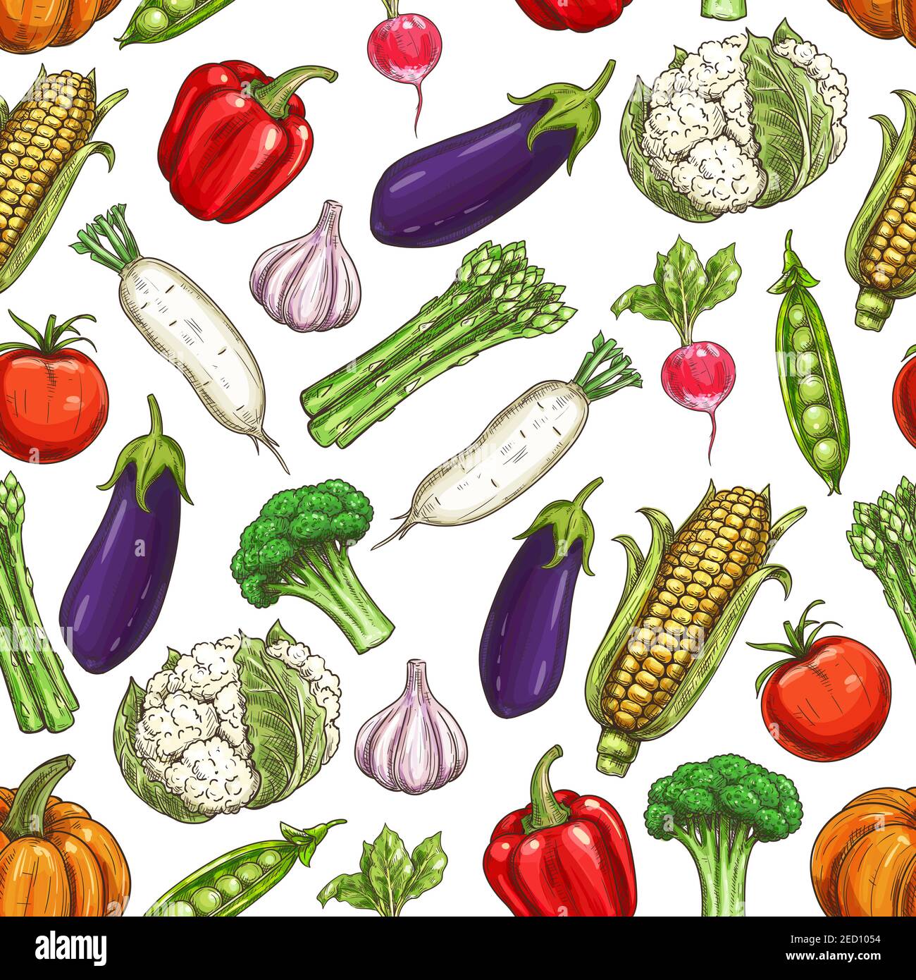Vegetables pattern. Farm fresh vegetable icons on seamless pattern ...