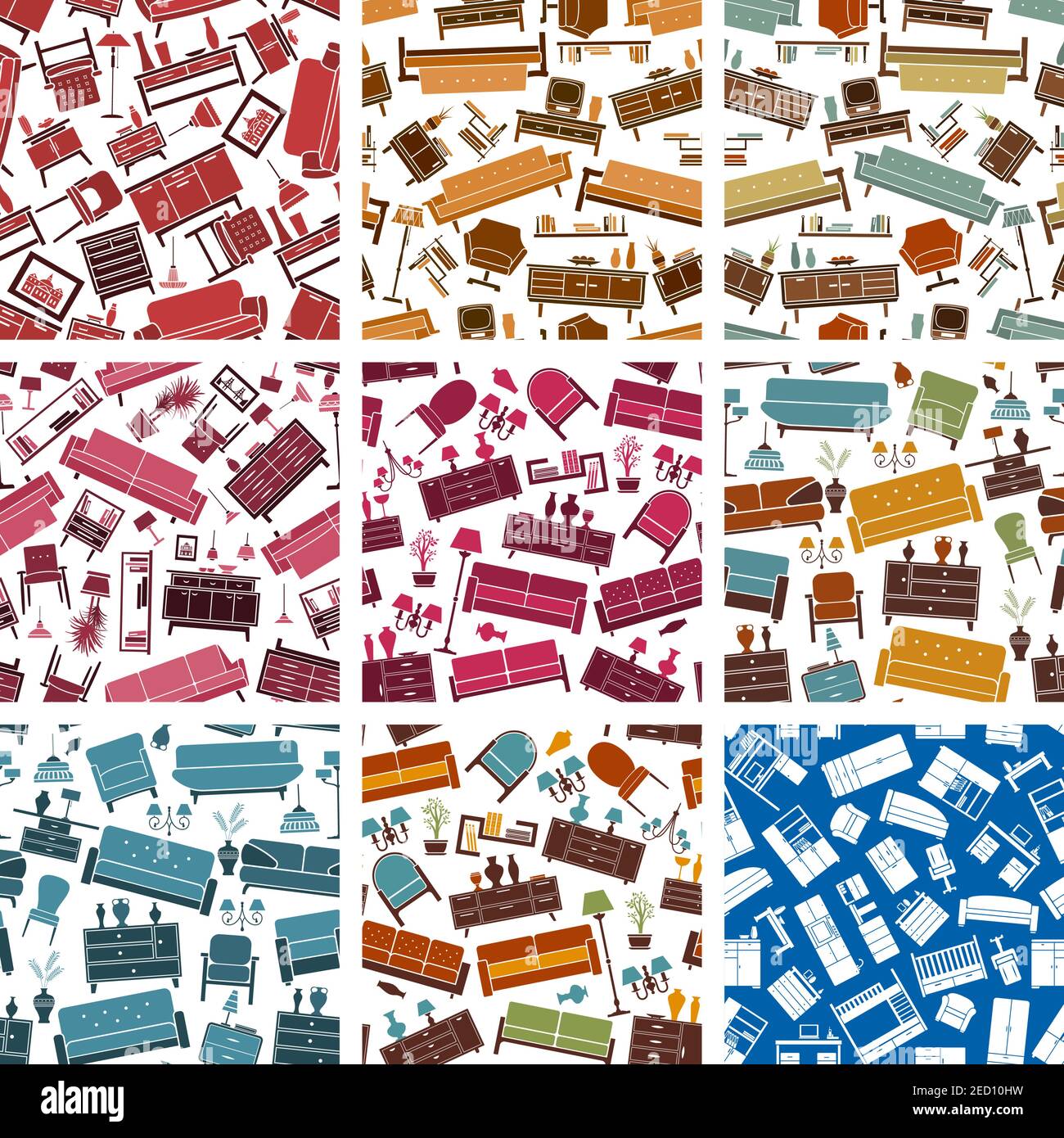 Home furniture pattern. Vector seamless pattern with room interior ...