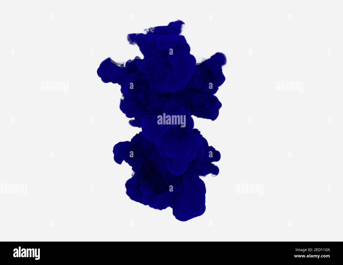 Dark blue smoke on white background. Ink blot dissolve in water. Blue
