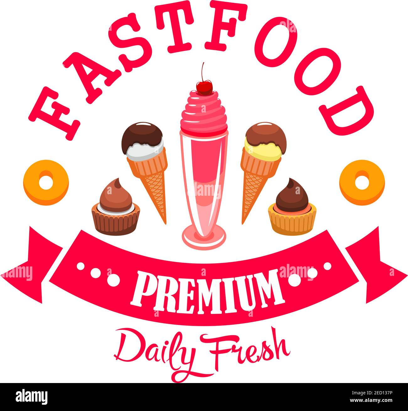Daily fresh ice cream and desserts cafe menu emblem. Vector fast food