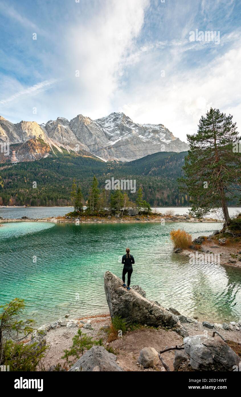 Eibsee lake in front of zugspitzmassiv with zugspitze hi-res stock ...