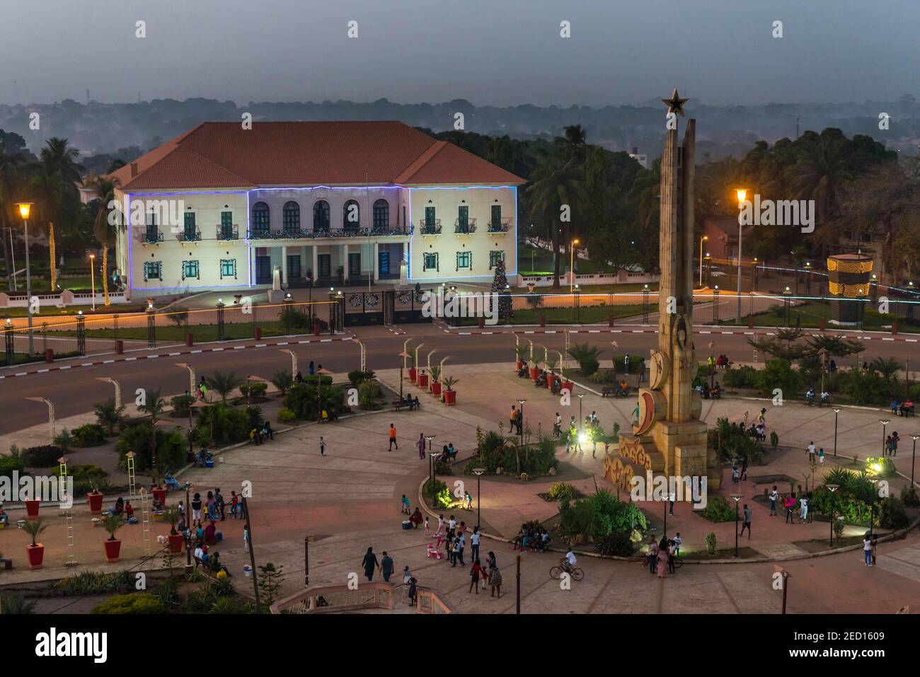 Overlook over the Empire square at nightime, Bissau, Guinea Bissau Stock Photo