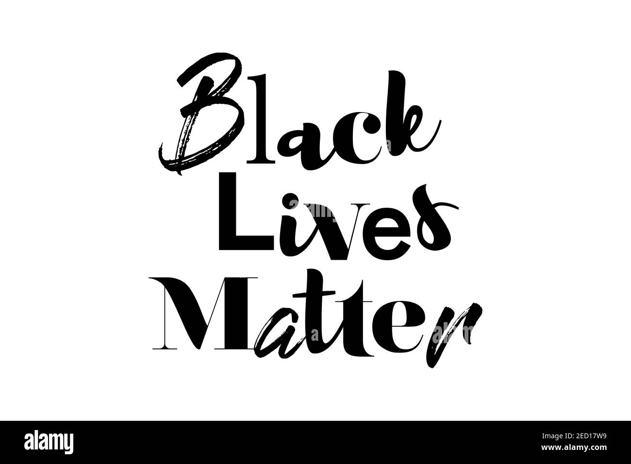 Modern, playful, bold graphic design of a saying 'Black Lives Matter' in black color. Creative, experimental, cool and trendy typography. Stock Photo