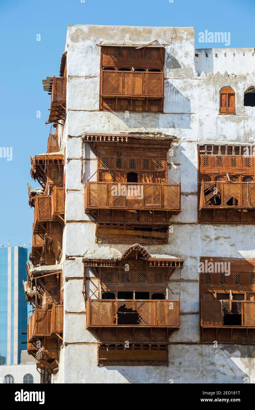 Traditional houses in the Unesco world heritage sight the old town of Jeddah, Saudi Arabia Stock Photo