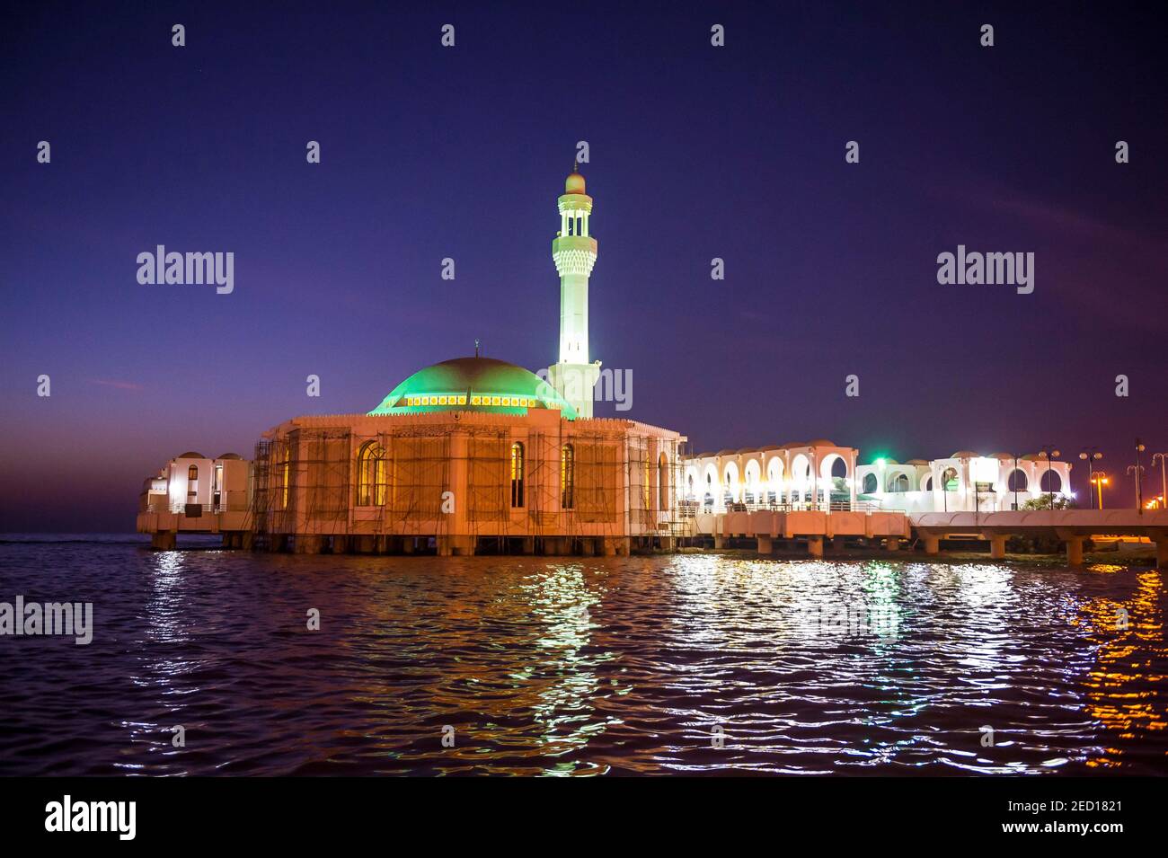 Night shot of the floating mosque, Jeddah, Saudi Arabia Stock Photo