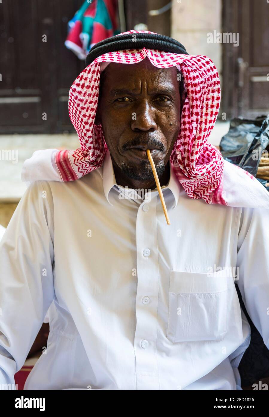 Friendly beduin man, old town of Jeddah, Saudi Arabia Stock Photo