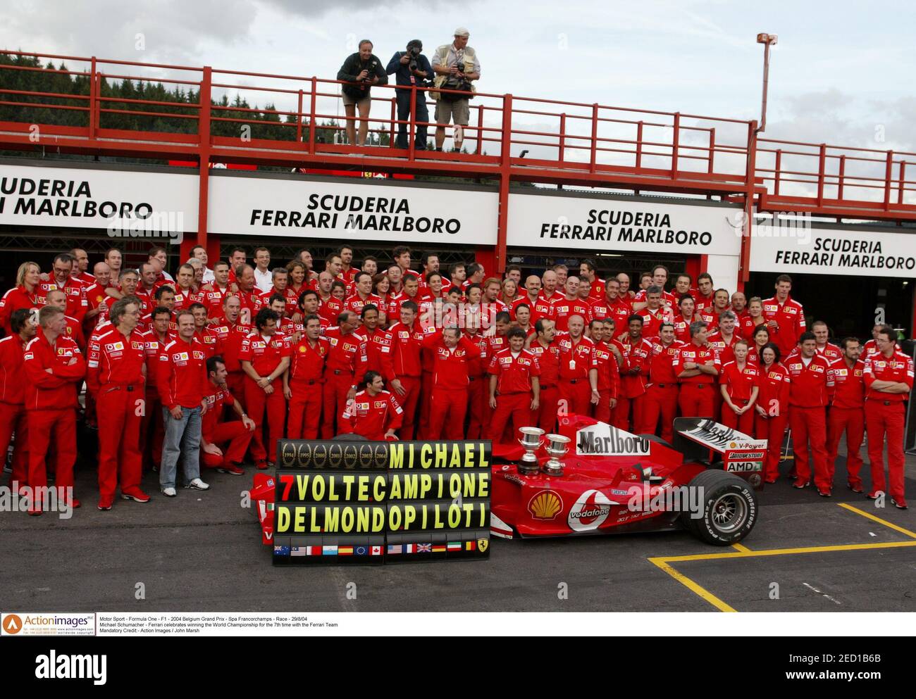 Motor Sport - Formula One - F1 - 2004 Belgium Grand Prix - Spa  Francorchamps - Race - 29/8/04 Michael Schumacher - Ferrari celebrates  winning the World Championship for the 7th time