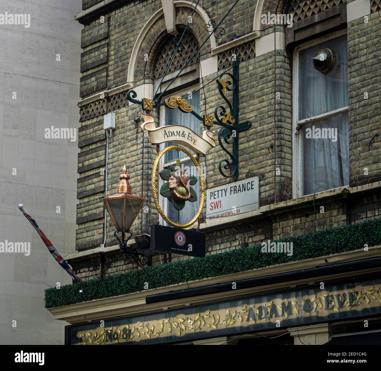 Sign of The Adam and Eve public house in the city of London, UK Stock Photo