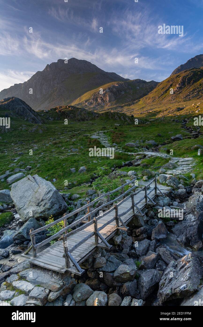 Tryfan mountain at sunrise, Snowdonia, North Wales Stock Photo