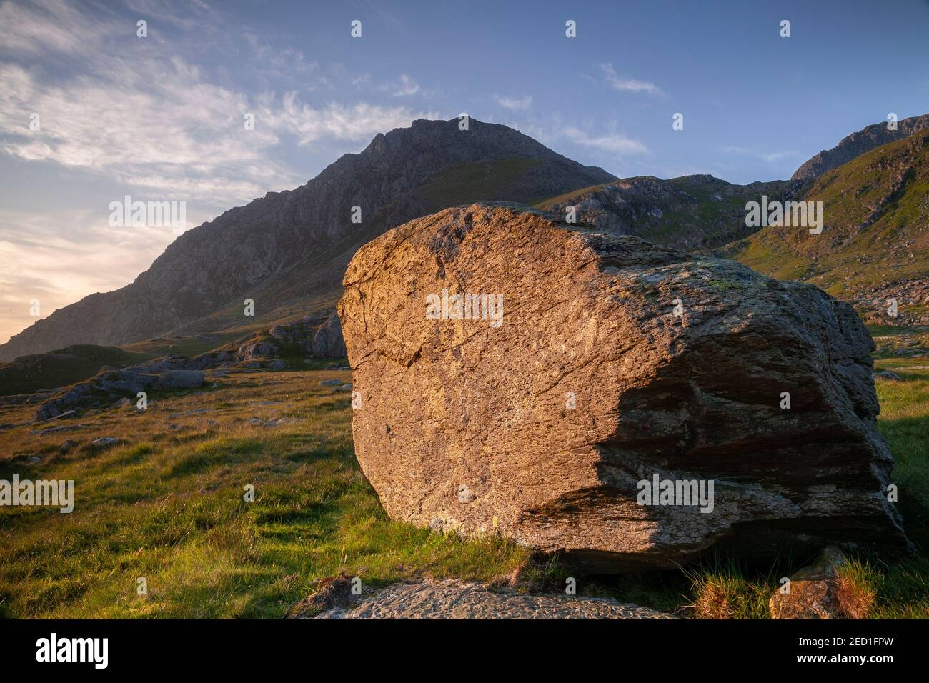 Tryfan mountain at sunrise, Snowdonia, North Wales Stock Photo