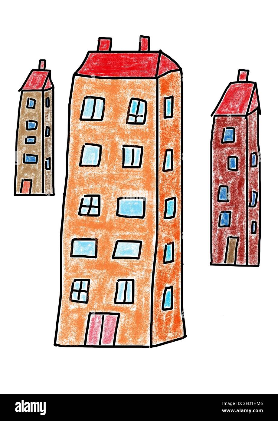 Naive illustration, children drawing, stand alone skyscrapers, Austria Stock Photo
