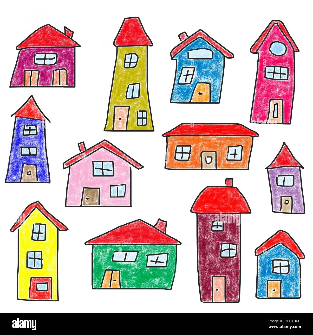 Naive illustration, children drawing, colourful houses, Austria Stock Photo  - Alamy