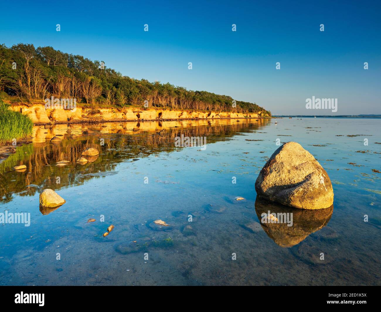 Erratic boulder in front of the cliff of the Baltic Sea in the evening light, Poel Island, Mecklenburg-Western Pomerania, Germany Stock Photo