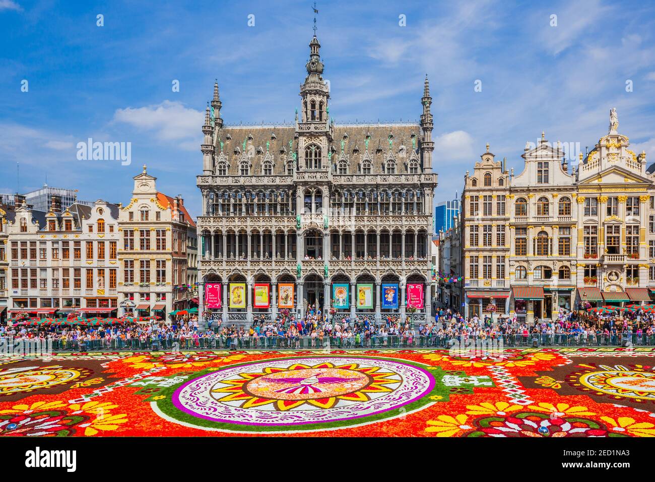 Brussels, Belgium - August 16, 2018: Grand Place during Flower Carpet festival. This year theme was Mexico. Stock Photo