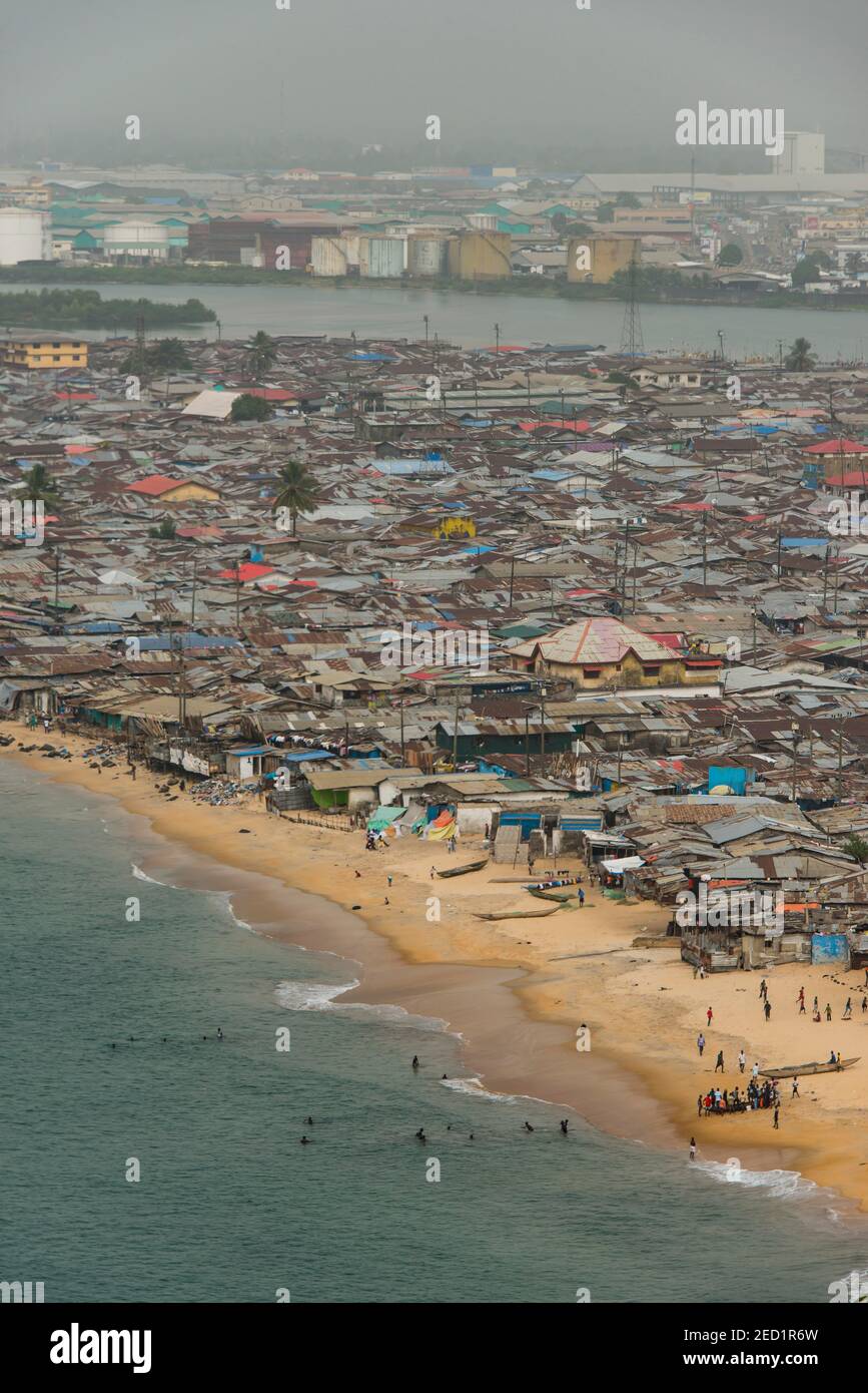 Overlook over the shantytown of West Point, Monrovia, Liberia Stock Photo
