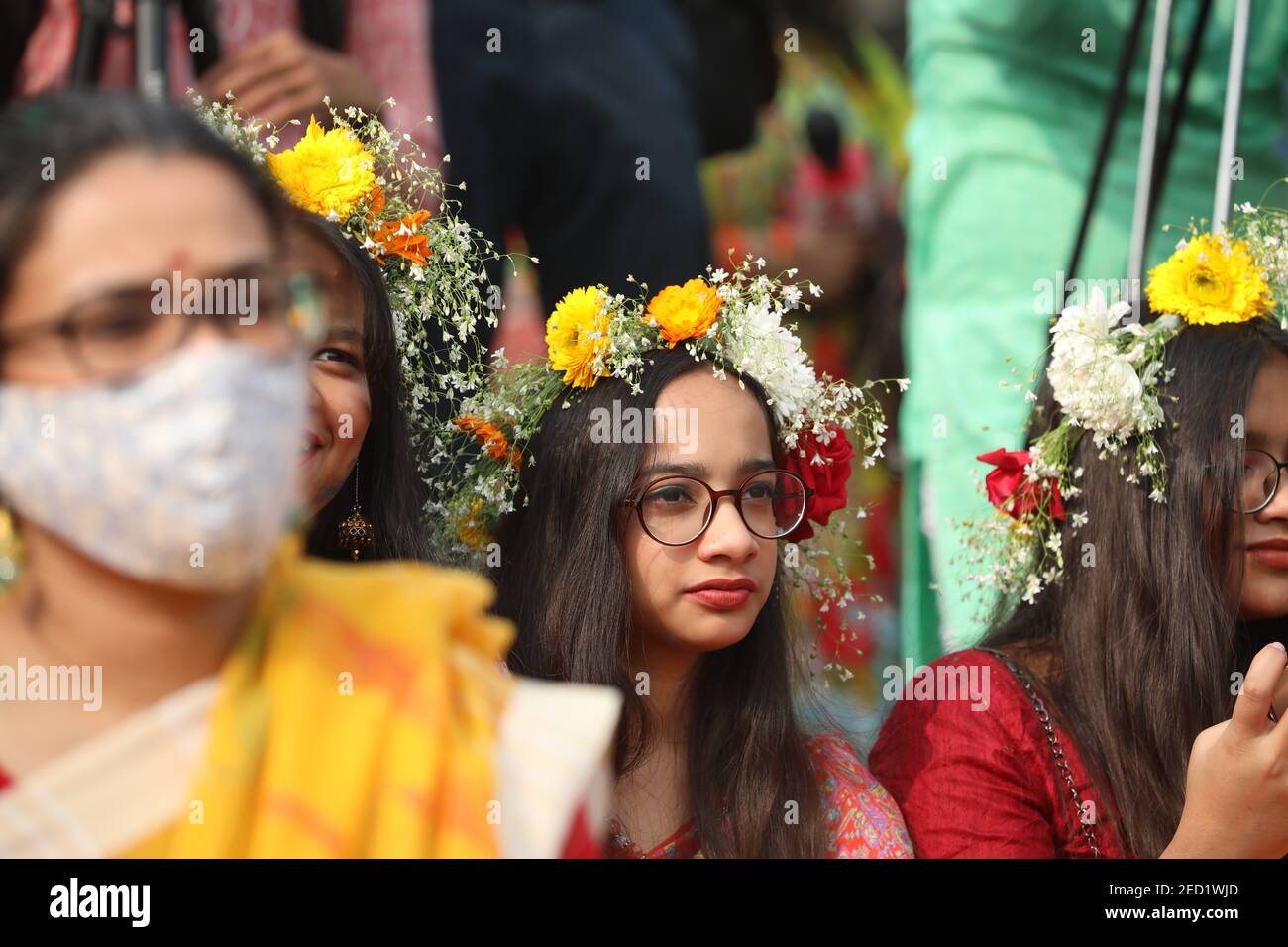 Dhaka, Bangladesh. 14th Feb, 2021. Bangladeshi people celebrate the