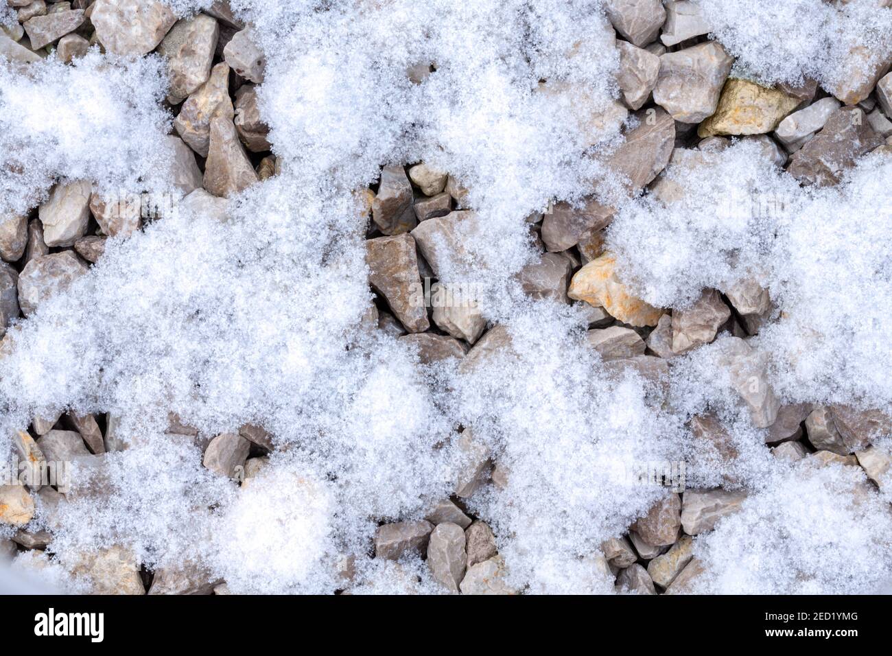 Gravel With Snowflakes Texture Small Stones Little Rocks Pebbles In Many Shades Of Grey Partially Covered With Snow Texture Of Little Rocks And Sn Stock Photo Alamy
