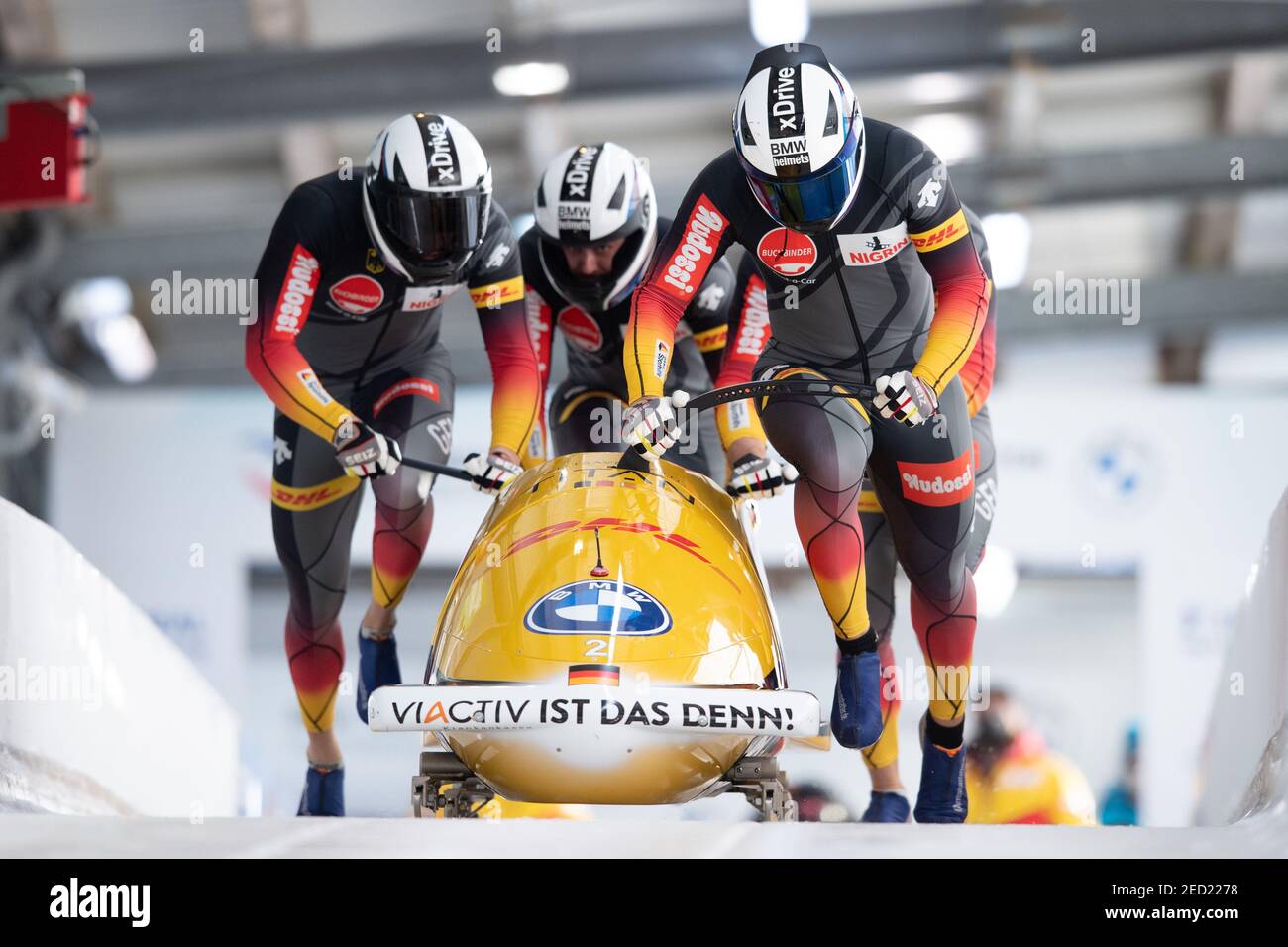 Altenberg, Germany. 14th Feb, 2021. Bobsleigh World Championship, four-man bobsleigh, men, 3rd run