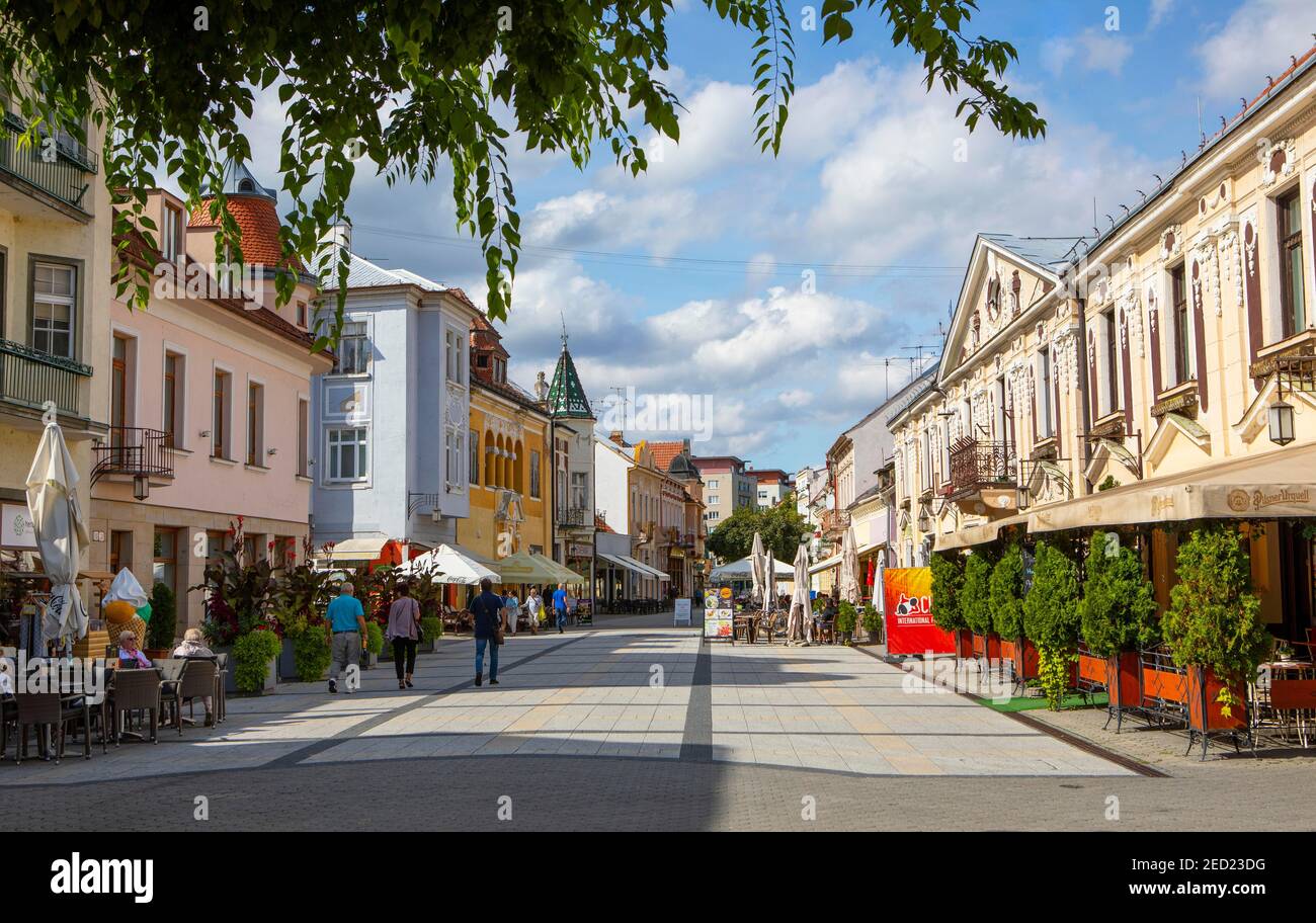 Restaurants in the pedestrian zone, Spa, Piestany, Slovakia Stock Photo