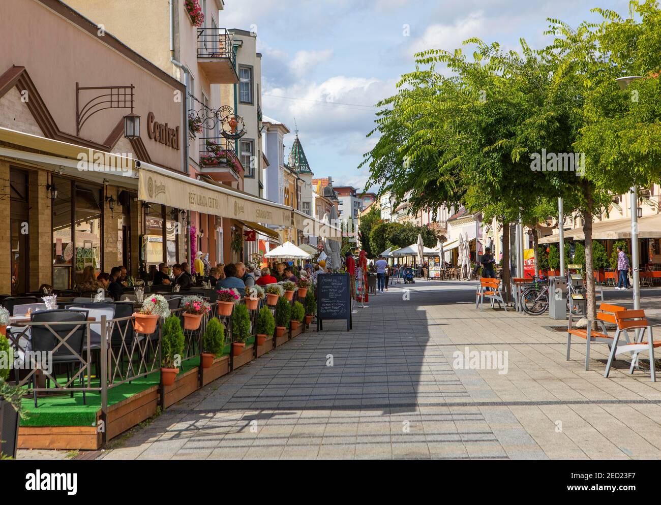 Restaurants in the pedestrian zone, Spa, Piestany, Slovakia Stock Photo