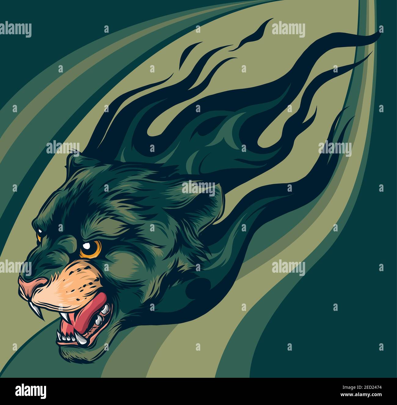 head Jaguar with Flame Tattoo vector illustration Stock Vector