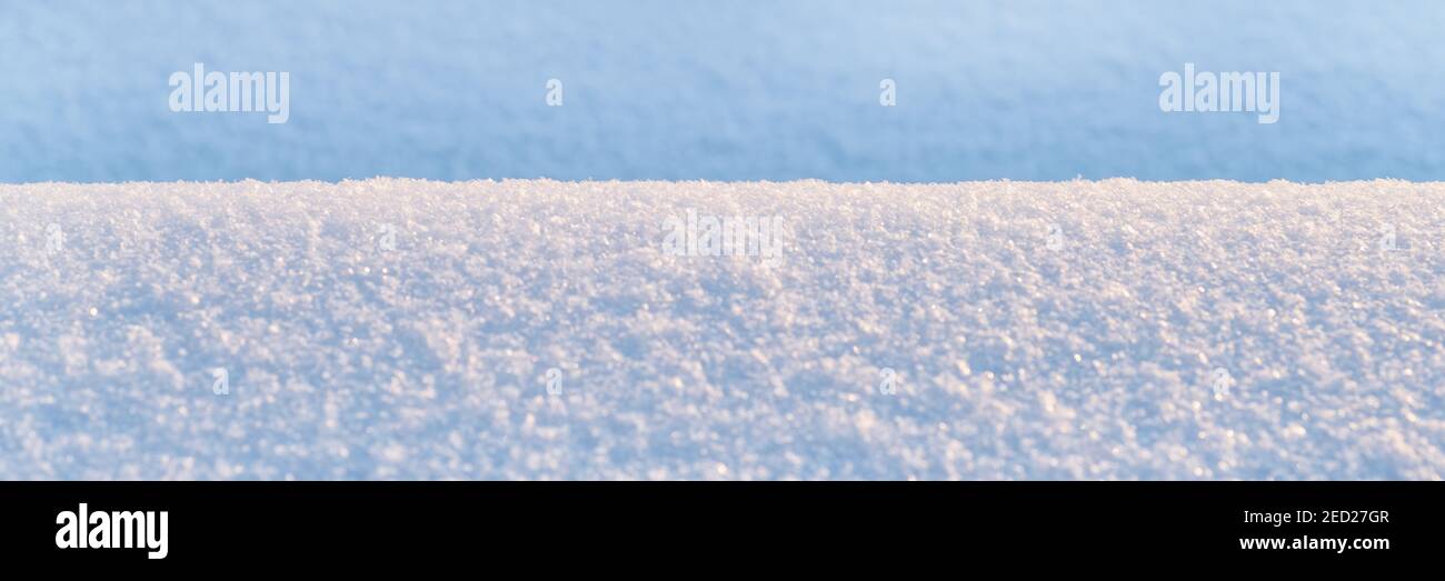 White snow border texture with selective focus. Long panoramic texture and background Stock Photo
