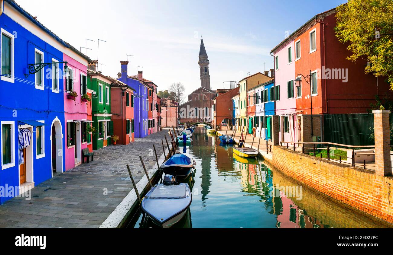 Most colorful traditional fishing town (village) Burano - Island near of Venice. Italy travel and landmarks Stock Photo