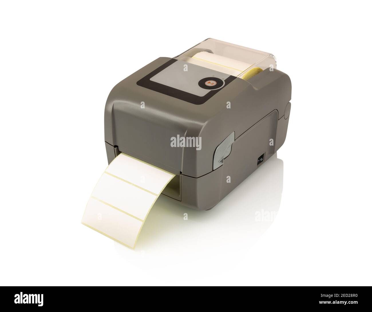 Barcode printer for labels isolated on white background with shadow reflection, clipping, vector