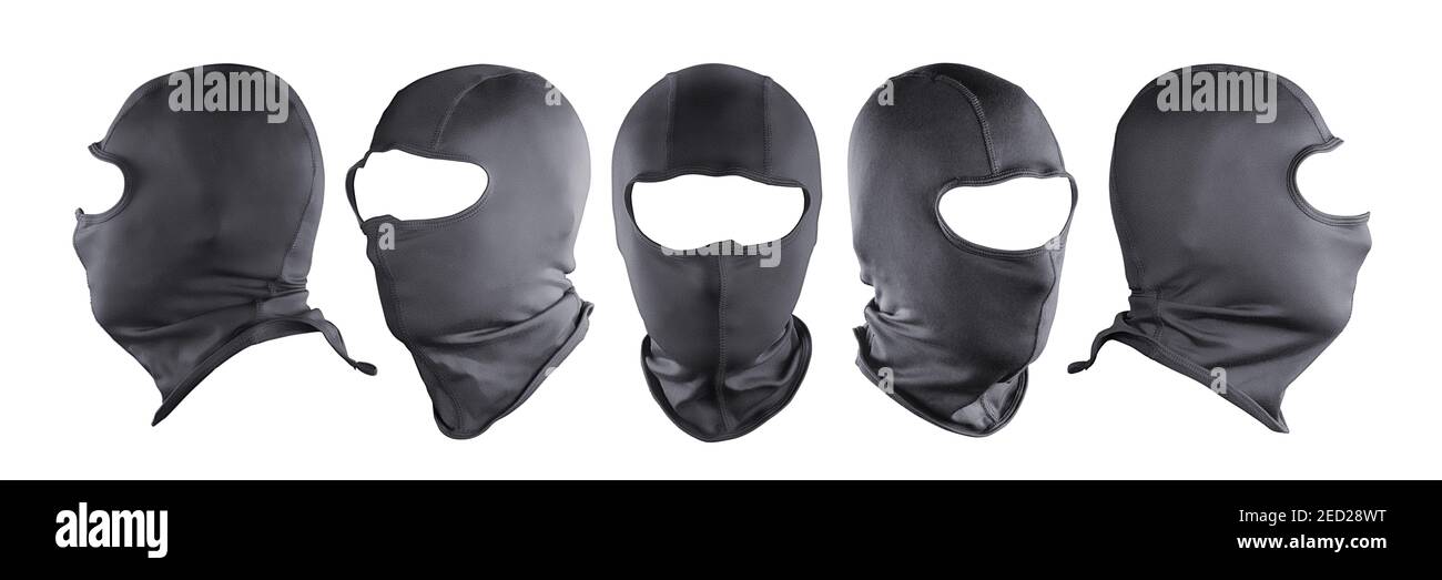 Black full face mask (balaclava) different views set. Isolated on white