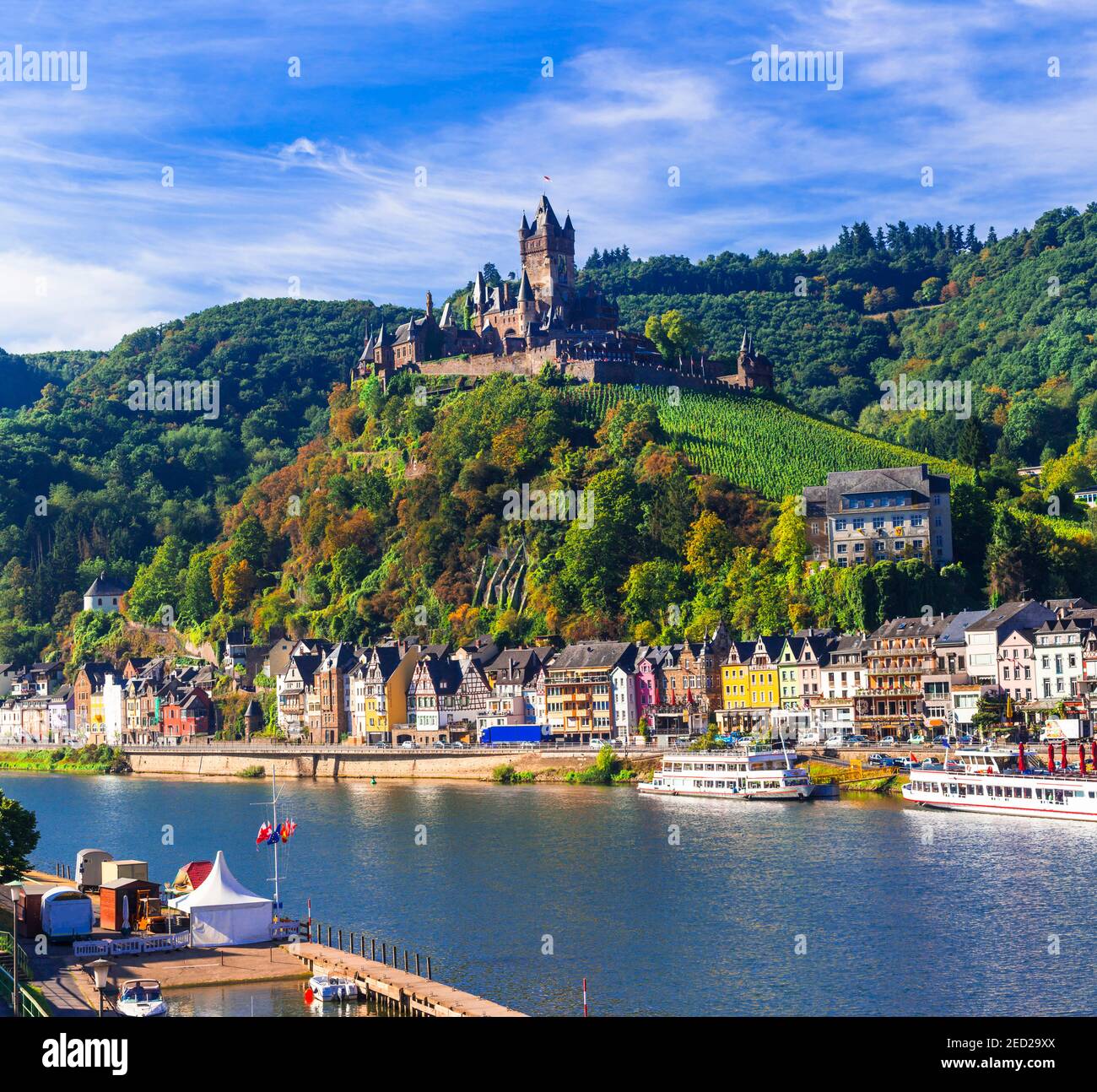 Travel and landmarks of Germany - medieval town Cochem popular for river cruises Stock Photo