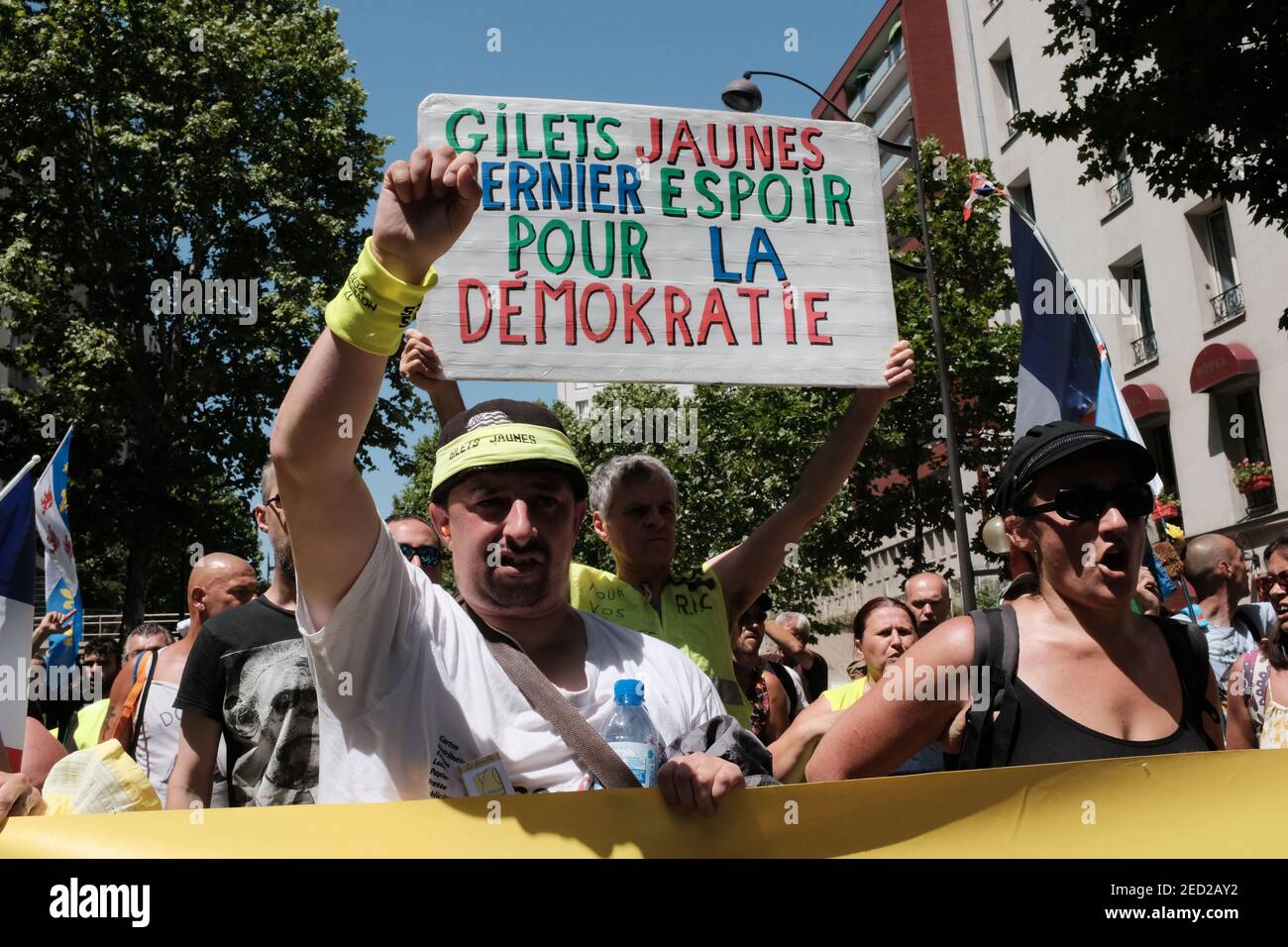 PARIS, FRANCE - 29TH JUNE 2019: 33rd Gilets Juanes yellow vest protest in Paris. Stock Photo