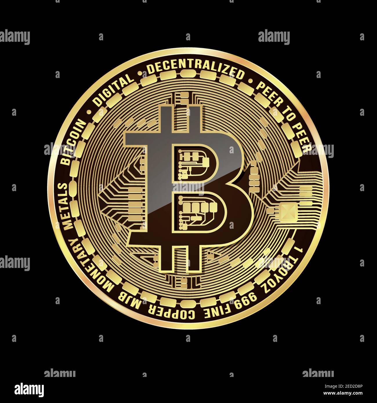 Vector drawing, golden bitcoin coin on black background Stock Vector Image  & Art - Alamy