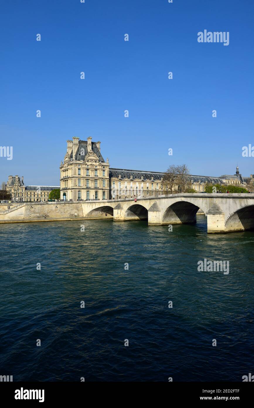 Louvre Museum and Pont Royal, Rue de Rivoli, 1st arrondissement, Paris France Stock Photo