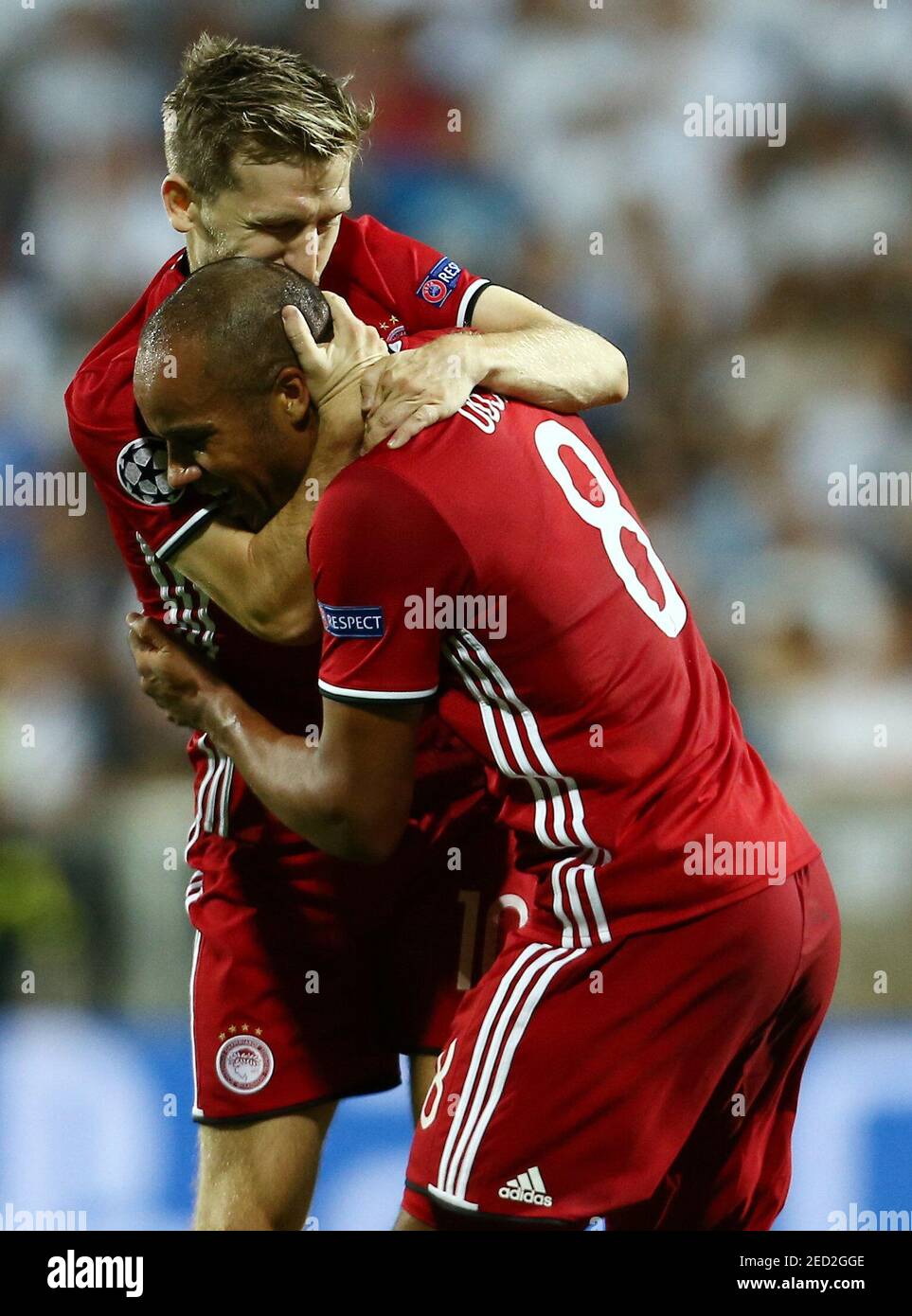 Soccer Football - Champions League Playoffs - HNK Rijeka v Olympiacos - Rijeka, Croatia - August 22, 2017 Olympiakos' Marko Marin celebrates  scoring their first goal with Odjidja-Ofoe REUTERS/Antonio Bronic Stock  Photo - Alamy