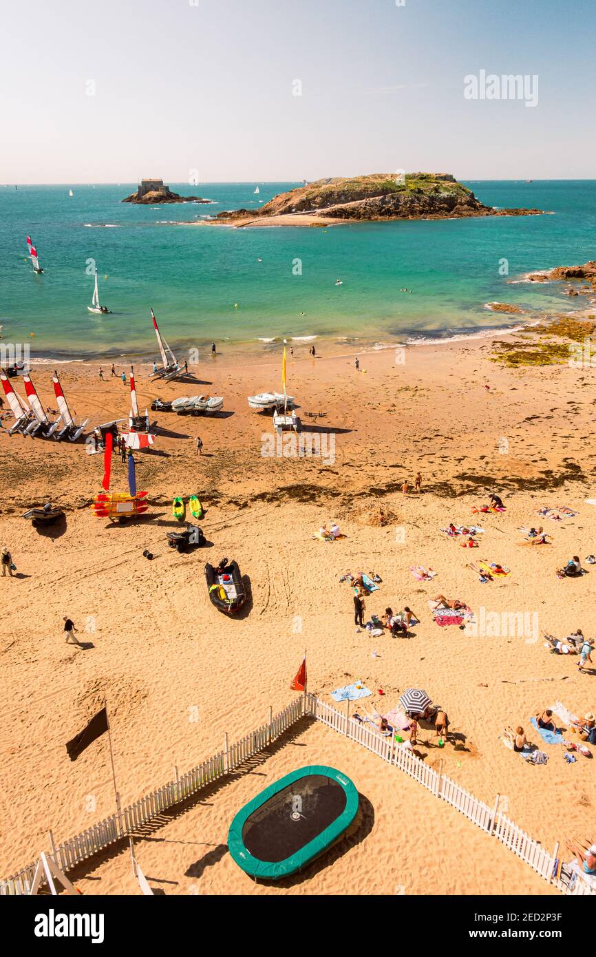 Beach, people and sea swimming pool in Saint Malo, France Stock Photo