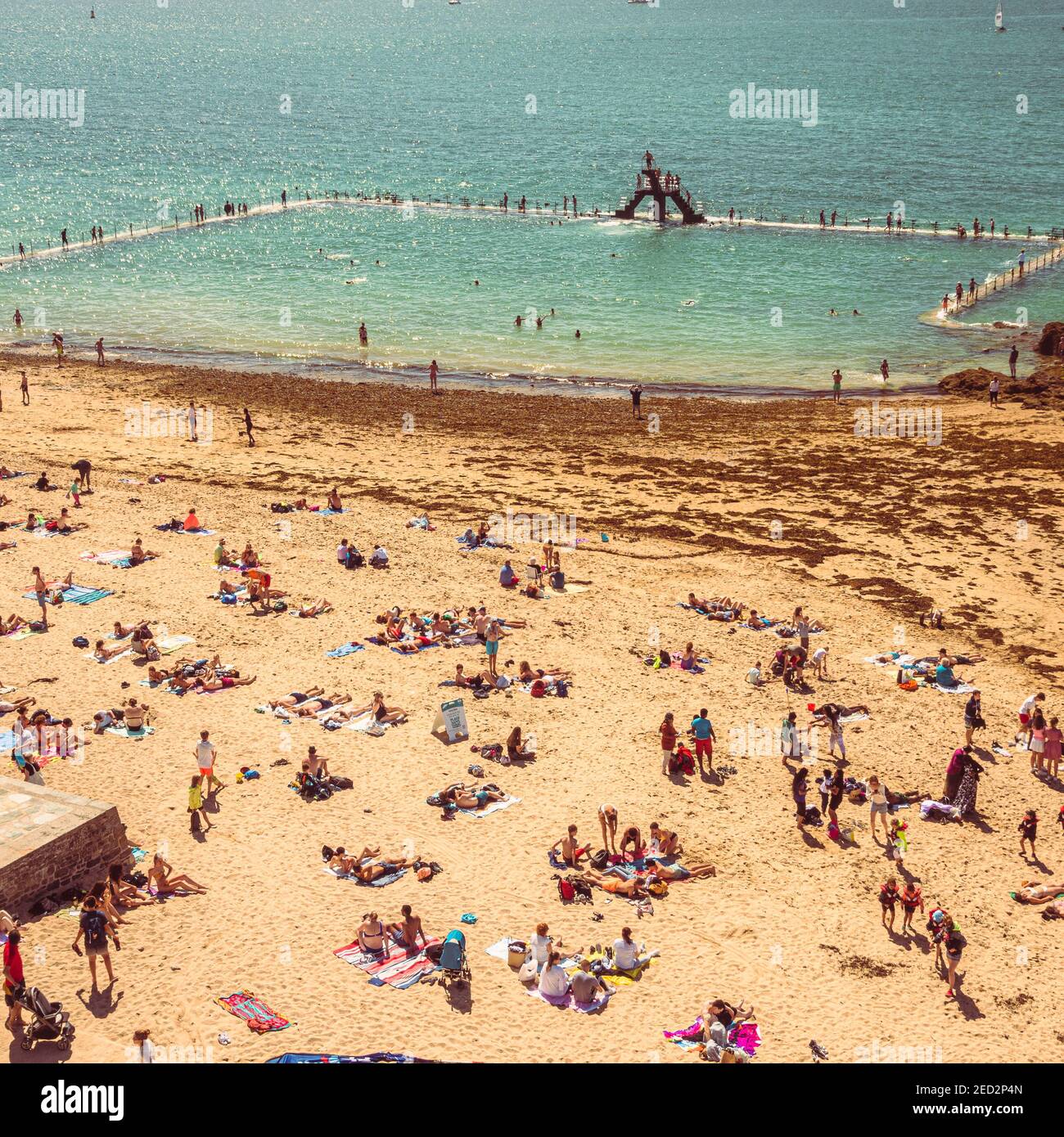 Beach, people and sea swimming pool in Saint Malo, France Stock Photo