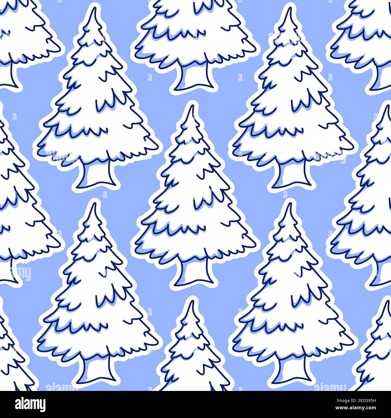 Christmas tree seamless pattern. Winter forest landscape with pine and fir tree, covered with snow on blue background. Christmas and New Year decor de Stock Vector