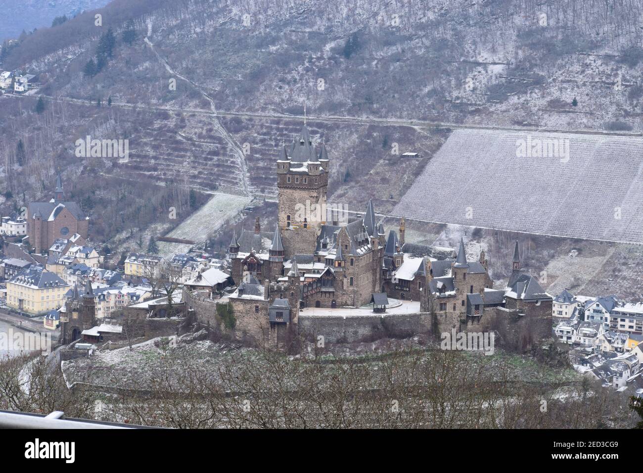 view to the Reichsburg above Cochem old town Stock Photo