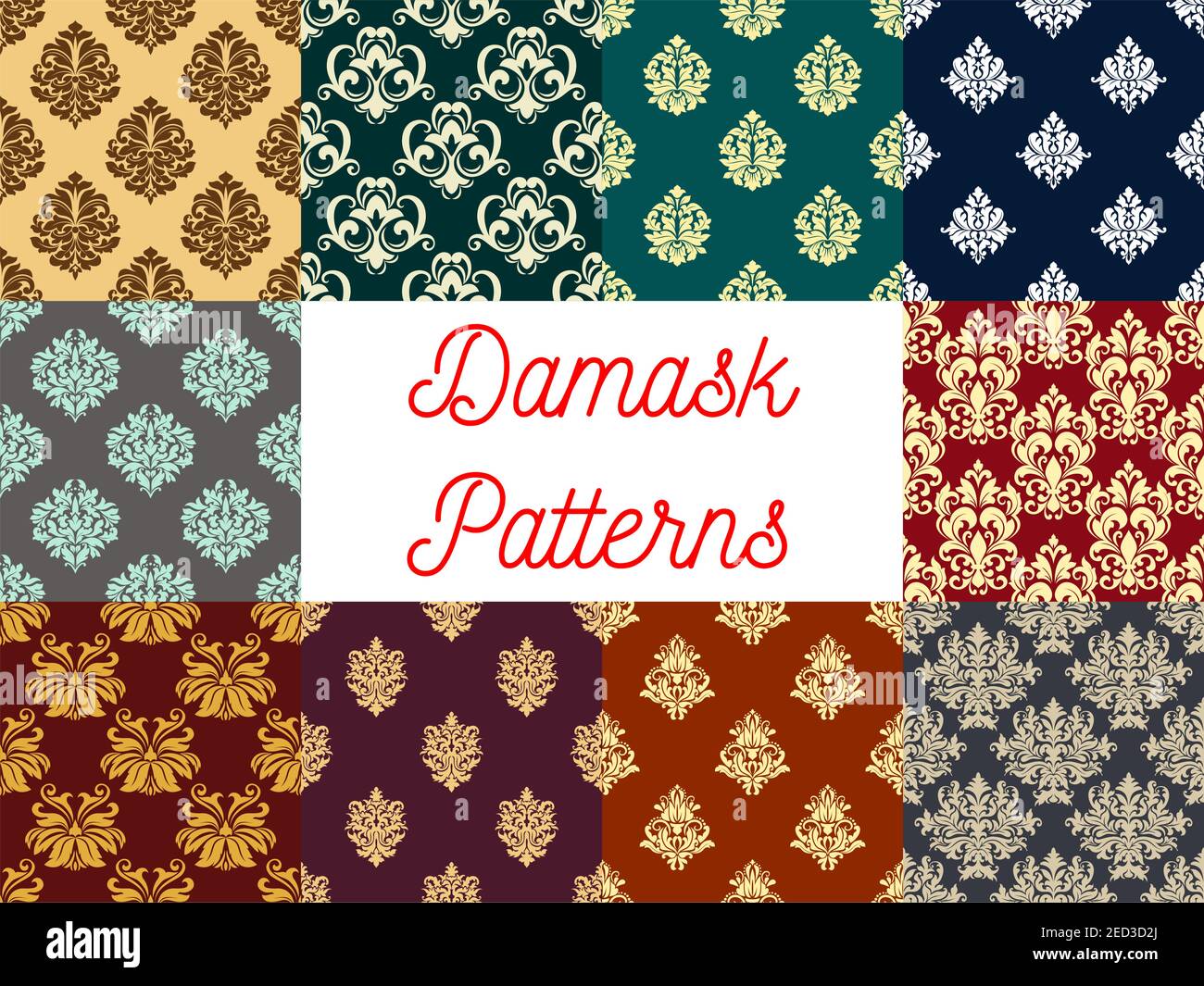 Damask decorative backgrounds. Vector floral ornament seamless patterns