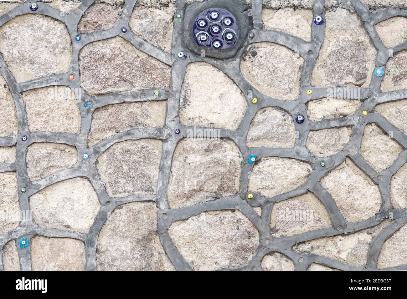 Wall work with evil eye bead in Nazarköy Stock Photo