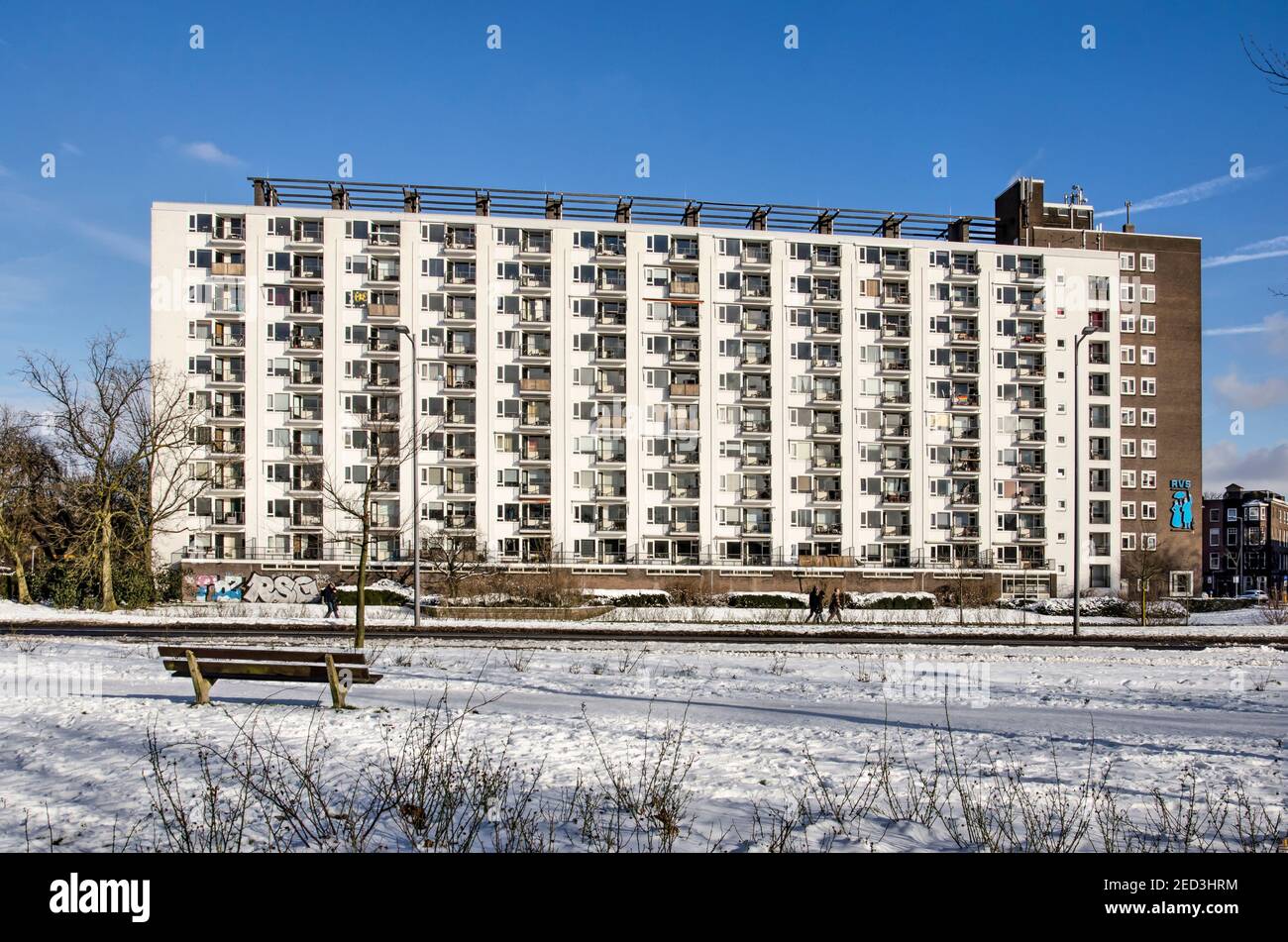 Rotterdam, The Netherlands, February 10, 2021: 10 storey modernist apartment building designed in the 1950's for the housing of single working women Stock Photo