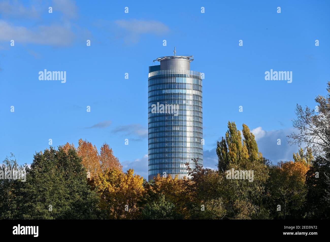 The Business tower in Nuremberg with colourful autumn trees Stock Photo