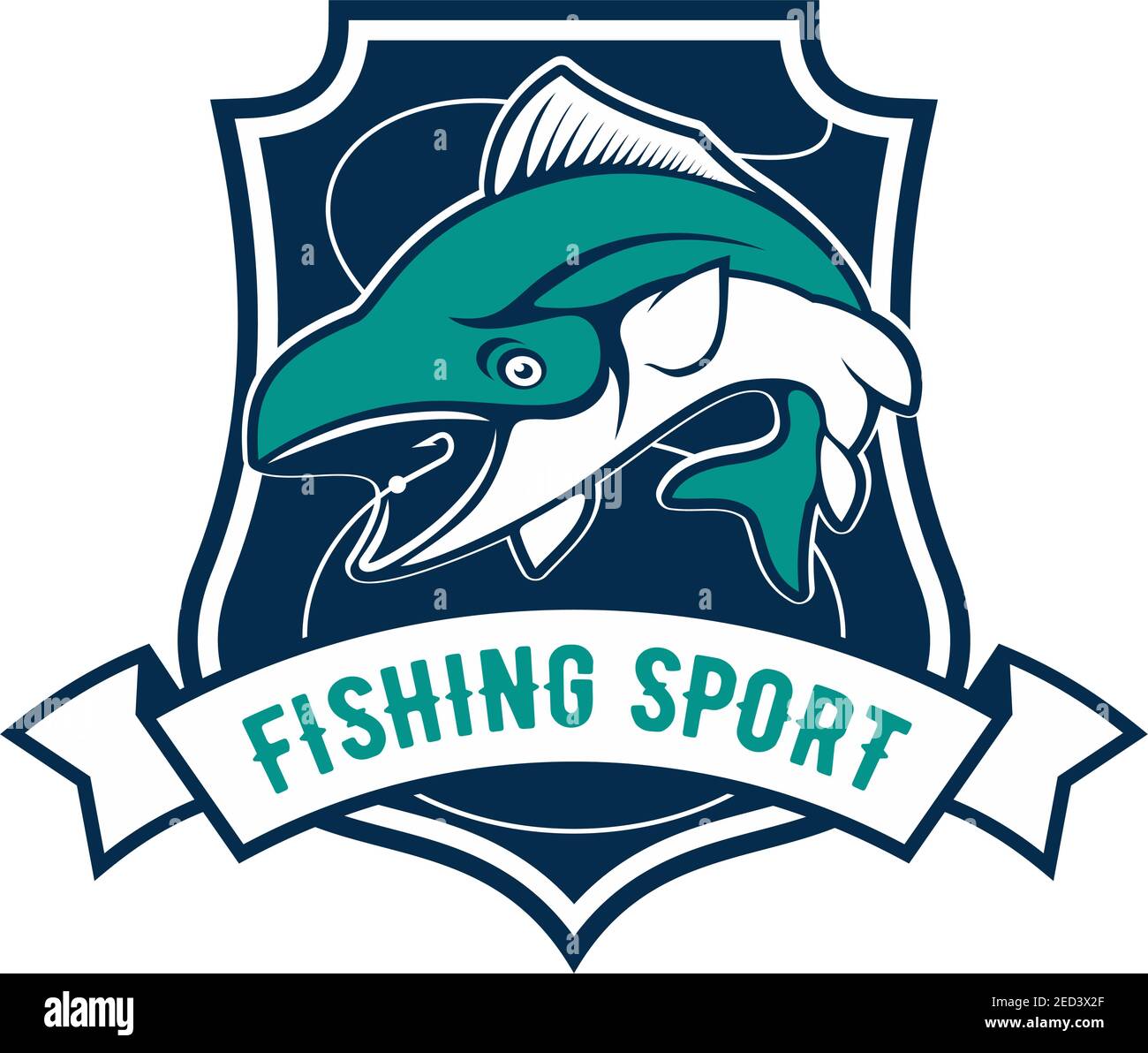 Fishing sport shield symbol. Vector icon of tuna fish, fishing rod, hook  bait. Sign for fisherman camp sport club, fishing tour trip badge Stock  Vector Image & Art - Alamy