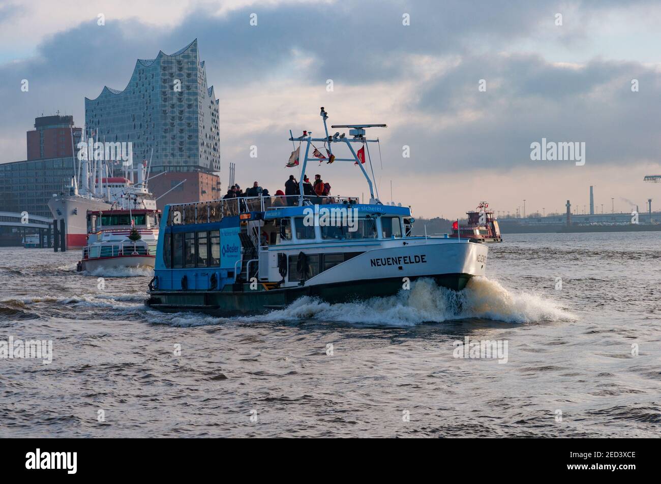 Hamburg Germany - December 16. 2017: Neuenfelde a public transport ferry in Hamburg harbor Stock Photo